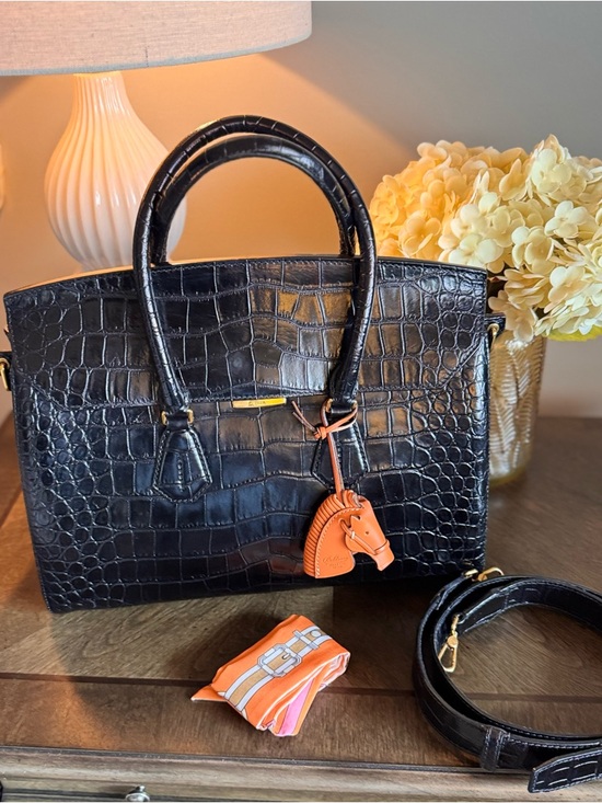 Bally Handbags - Bally Saphyr Black Croc-Embossed Top Handle bag
